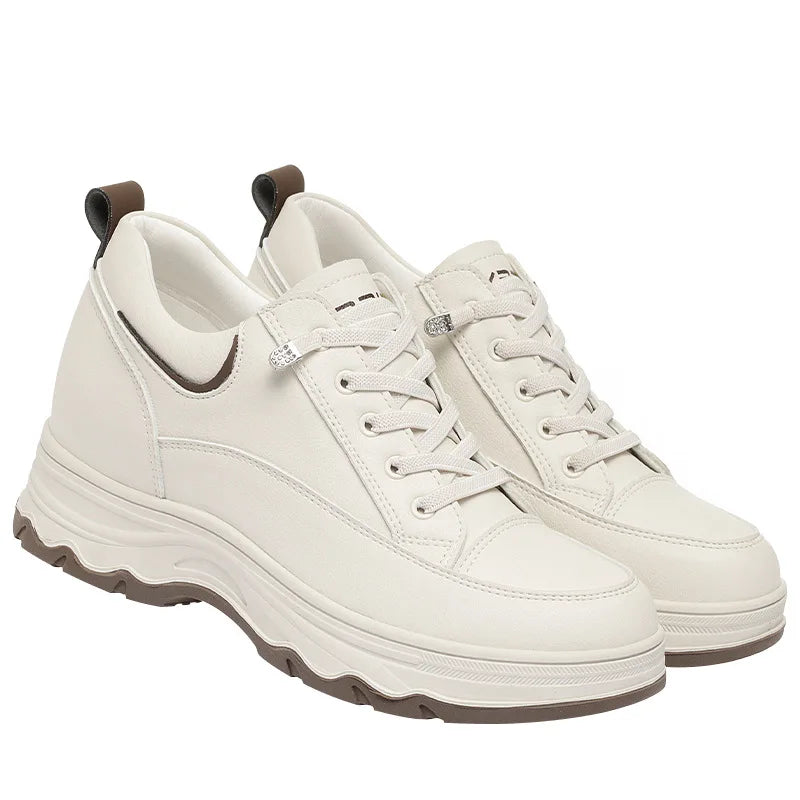 Comfortable Soft Leather Running Sneakers 2024 New Spring Autumn Middle-aged Elderly Fashion Chunky Causal Women Mother Shoes