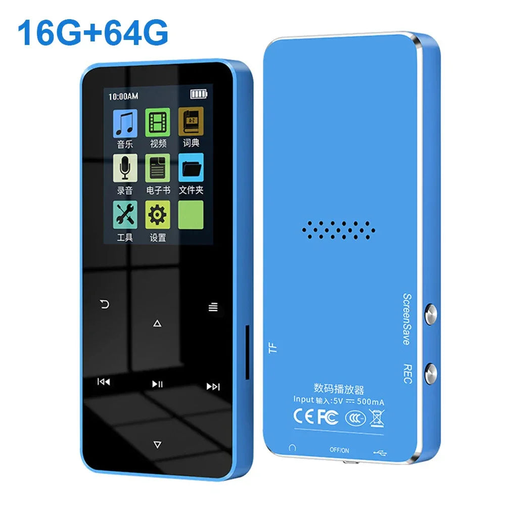 80GB MP3 MP4 Player Bluetooth-Compatible 5.0 HiFi Lossless Audio Player FM Radio with E-Book Alarm Clock 1.8 Inch Touchscreen
