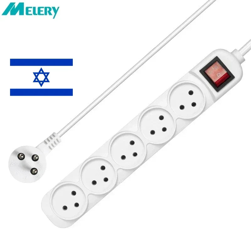 Melery Power Strip Israel Plug Outlets 3/4/5 Way AC Electric Switched Sockets 16A Wire Extension Cord Wall Mounted Home Office