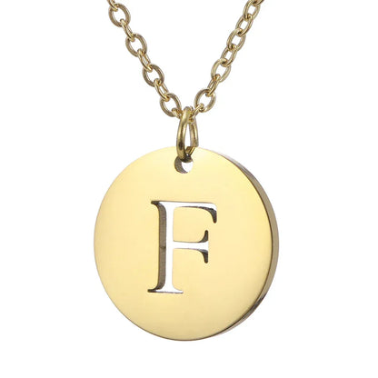 New Trend Stainless Steel Gold Silver Color Initials Necklace Hollow Round 26 Letter Pendant Necklace Jewelry Christmas Gift