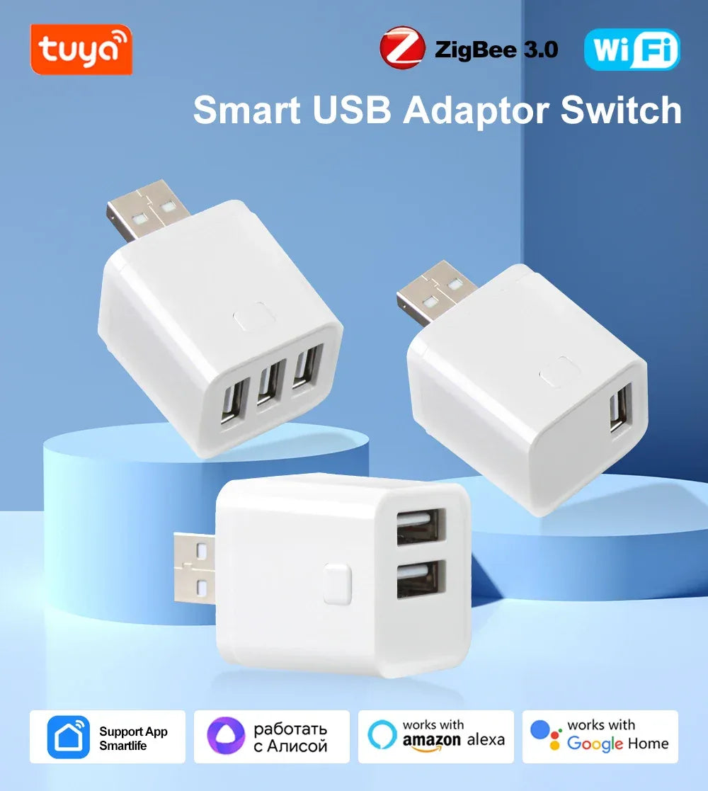 Tuya Smart WiFi/Zigbee Micro USB Adaptor Switch 5V Mini 1 2 3 USB Power Adaptor Smart Life Control Via Alexa Google Yandex Alice