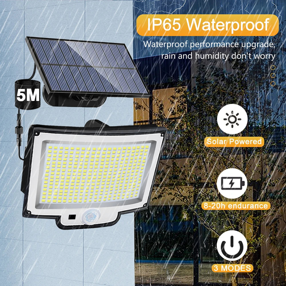 Solar Outdoor Motion Sensor Lights 348/328 LED Security Flood Wall Lamp Remote Control 270° IP65 Waterproof Outdoor Lighting