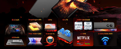 BNCF BPad Mini 8.4 inch Snapdragon SMD685 Tablet Android14 (8+8)GB RAM+128GB ROM 6050mAh Battery 4G LTE Widevine L1 2K IPS Tab