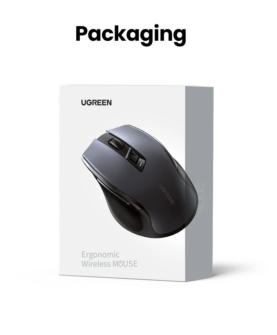 UGREEN Ergonomic Mouse, 6-Button Wireless 2.4G Bluetooth Dual Mode, 5-Level 4000 DPI Adjustable , Silent Click for PC Laptop