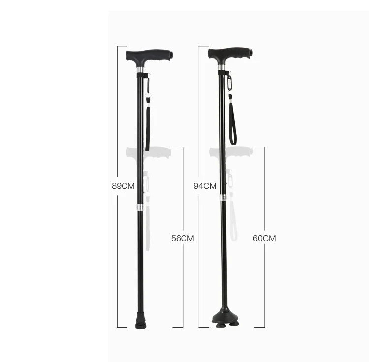1pc Old People Crutch 60-94cm Telescoping Aluminum Alloy Rod Walking Stick T-handle with Lamp