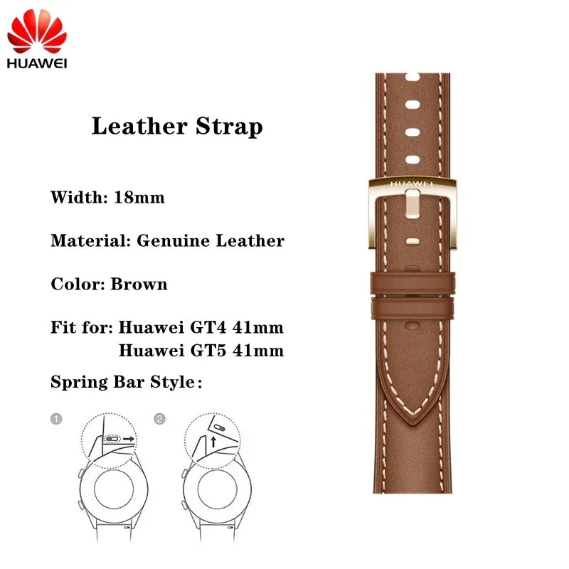 Original 18mm Watch Strap for Huawei GT6 GT5 41mm Leather Strap GT4 41mm FKM Sport Band for GT5pro 42mm Women Calf Leather Band