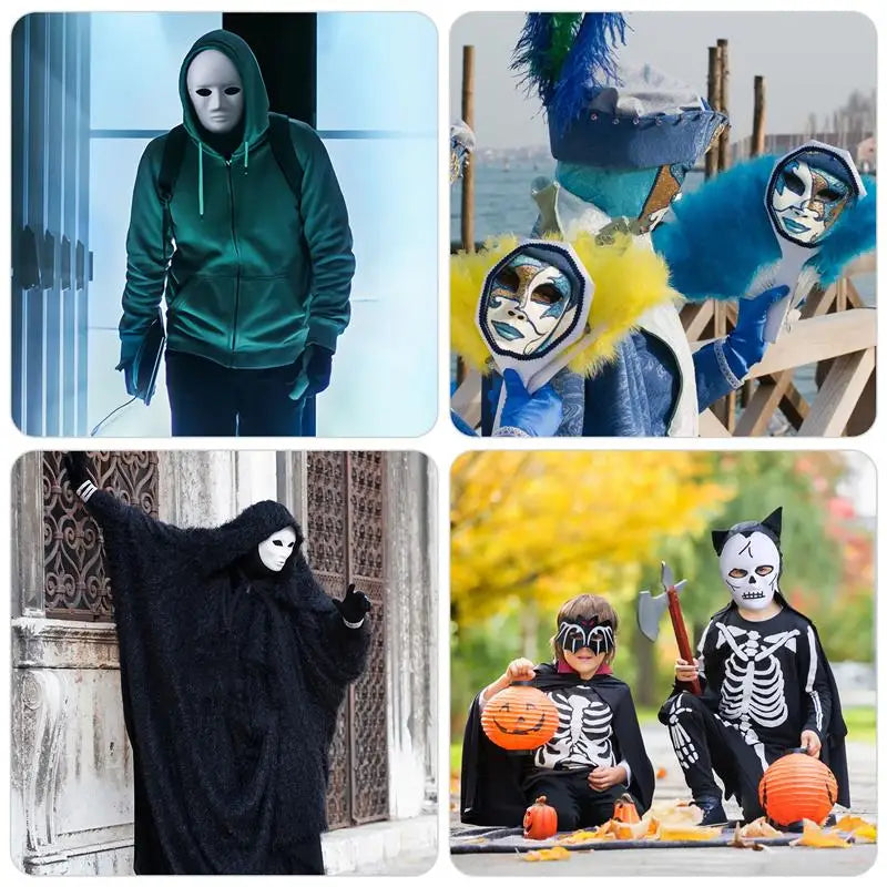 4pcs Full Face Masks Blank White For Halloween Cosplay Party Craft Shrink Pores Moisturizing Facial Mask Make Skin Glowy