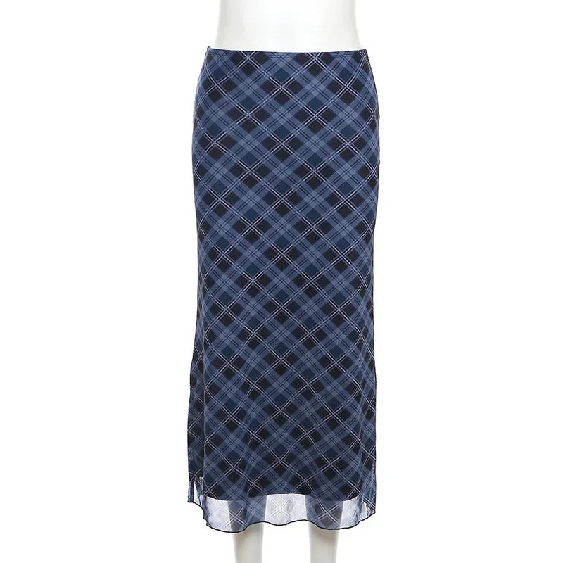 Women Spring Autumn Plaid Print Wrap Hips Skirts Fashion Ankle-Length Sexy Slim Pencil Skirts Preppy Style Girls Slit Midiskirt