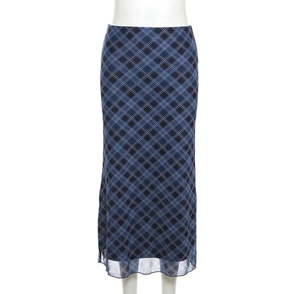 Women Spring Autumn Plaid Print Wrap Hips Skirts Fashion Ankle-Length Sexy Slim Pencil Skirts Preppy Style Girls Slit Midiskirt