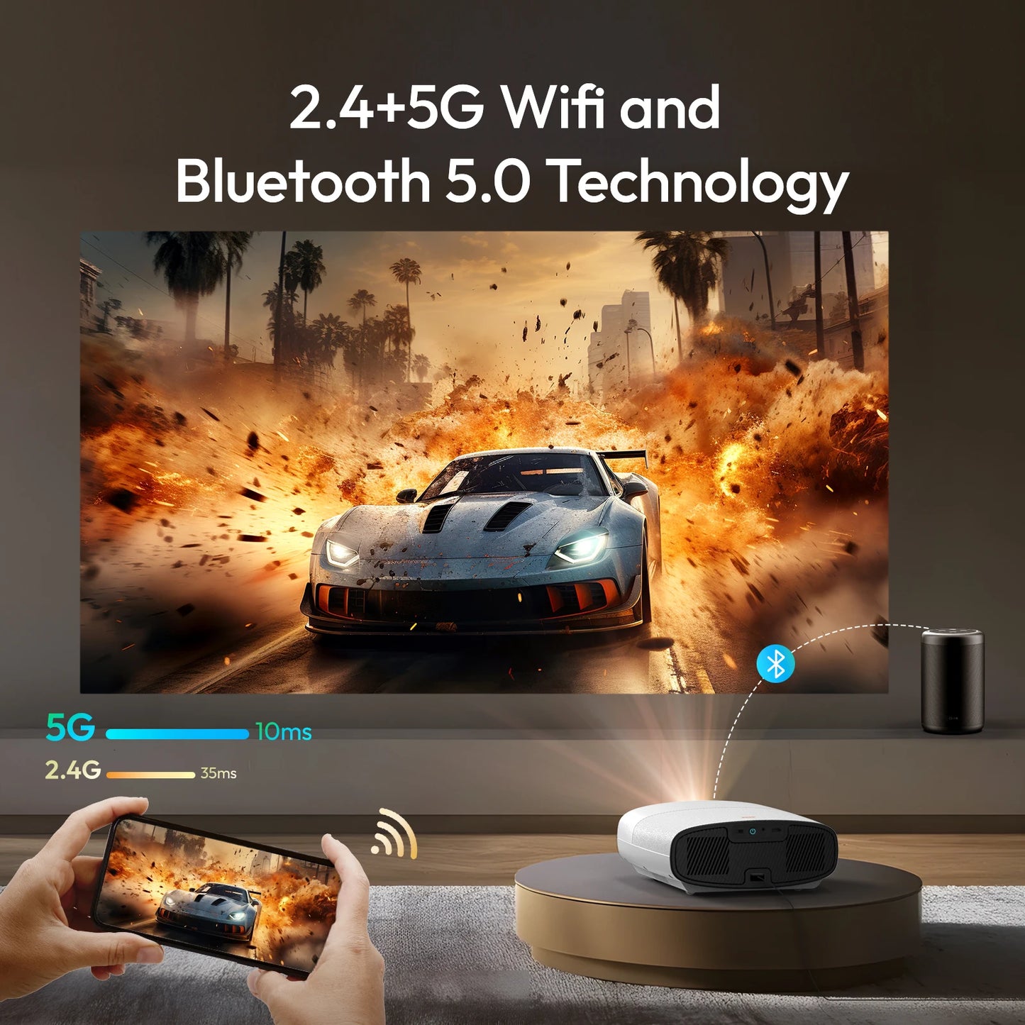 VEVSHAO A22 Full HD 1080P Projector 4K 1000ANSI Android WiFi Auto Focus 10W*2 Home Theater Projector for Office Meeting Video