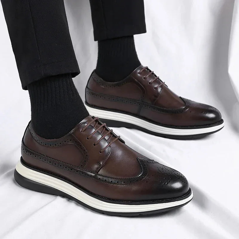 Men's Casual Leather Thick Soled Simple Walking Shoes Fashion Oxford Shoes High End British Style Office Business Dress Shoes