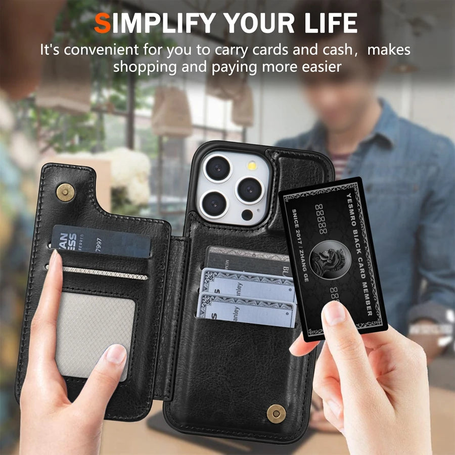 Wallet RFID Blocking Layer Protect Anti-Theft Magnetic Leather Case For iPhone Air 17 Pro Max 16e 15 Plus 14 13 12 11 Card Bag