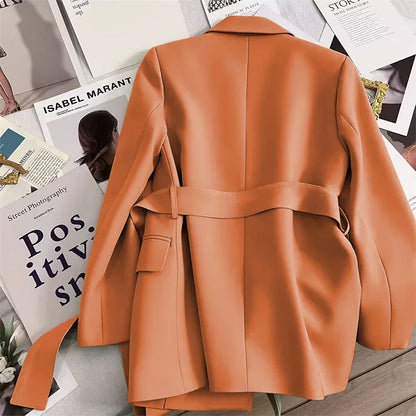 2024 Spring Autumn Suit Jacket Office Lady Fashion Elegant Commute Long Sleeve Lace Up Coat For Women 2024 Female Black Tops