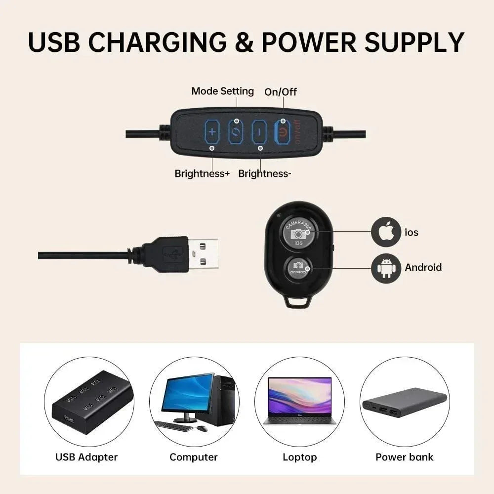 10" 26cm LED Selfie Ring Light Photography Video Light RingLight Phone Stand Tripod Fill Light Dimmable Lamp Trepied Streaming