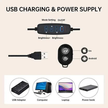 10" 26cm LED Selfie Ring Light Photography Video Light RingLight Phone Stand Tripod Fill Light Dimmable Lamp Trepied Streaming