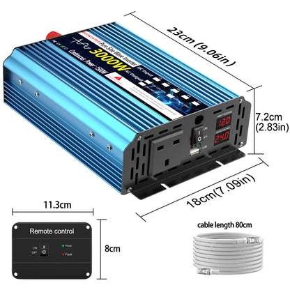 UK Pure Sine Wave Power Inverter 3000W DC 12V/24V To AC 240V Frequency Converter 50hz Solar car Inverter Transformer LED UK Plug