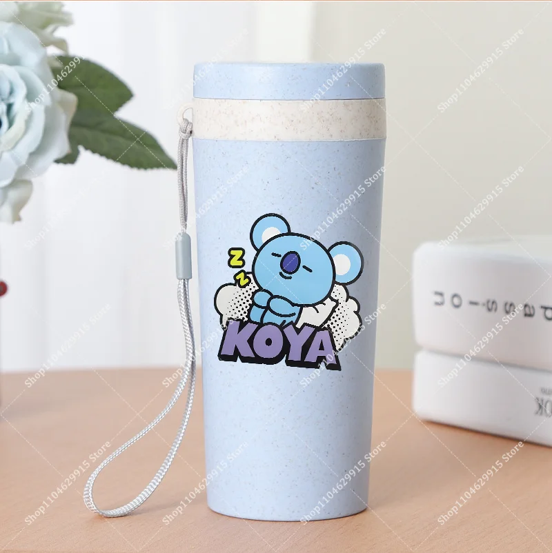 350ml BT21 Portable Water Bottle COOKY TATA RJ Cute Anime Leak-proof Plastic Drinking Cup Milk Coffee Juice Cup Drinkware Gift