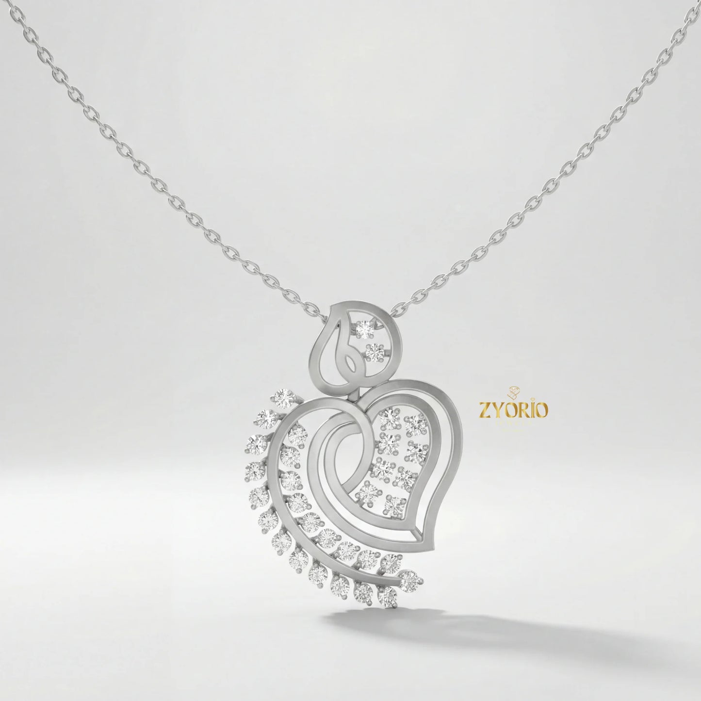 ZYORIO Rose Gold Heart Pendant Necklace With Round Diamond Claw Setting Romantic Women's Snake Chain Jewelry