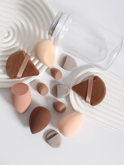 12Pcs Makeup Sponge Set with Storage Jar Latex-Free, Makeup Sponge Finger Puff, Dual-Use Wet & Dry Foundation Cosmetic Puffs
