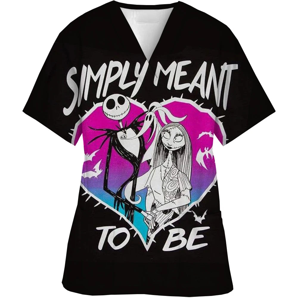 Vêtements de travail à col en V, motif cauchemar de Noël, pour Halloween, chirurgie, grande taille, infirmière, vêtements médicaux, haut mat pour femmes