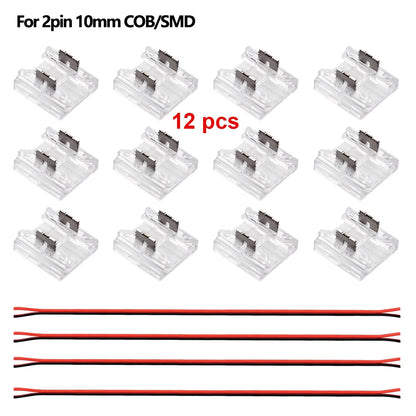12pcs Solderless LED Connector Transparent 4 in 1 DIY Connectors with 15cm Wire For 2pin 8mm 10mm COB SMD LED Strip Lights