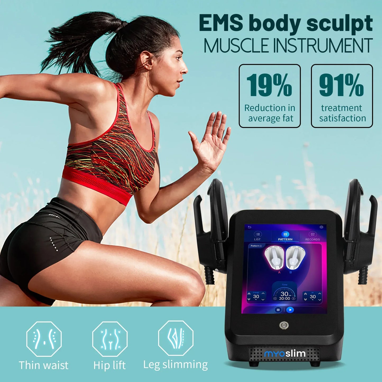 6500W EMS Body Sculpting Machine Myoslim Fat-Burning Muscle Stimulator RF Butt Lifting Slimming Device