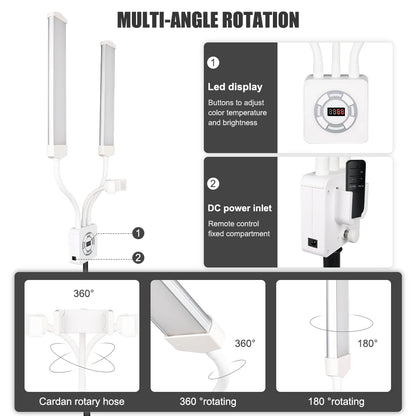 HDSNH LED Video Light 40W Double Arms Beauty Light with Phone Holders Adjustable Tripod Dimmable 3200-5600K for Makeup Manicure
