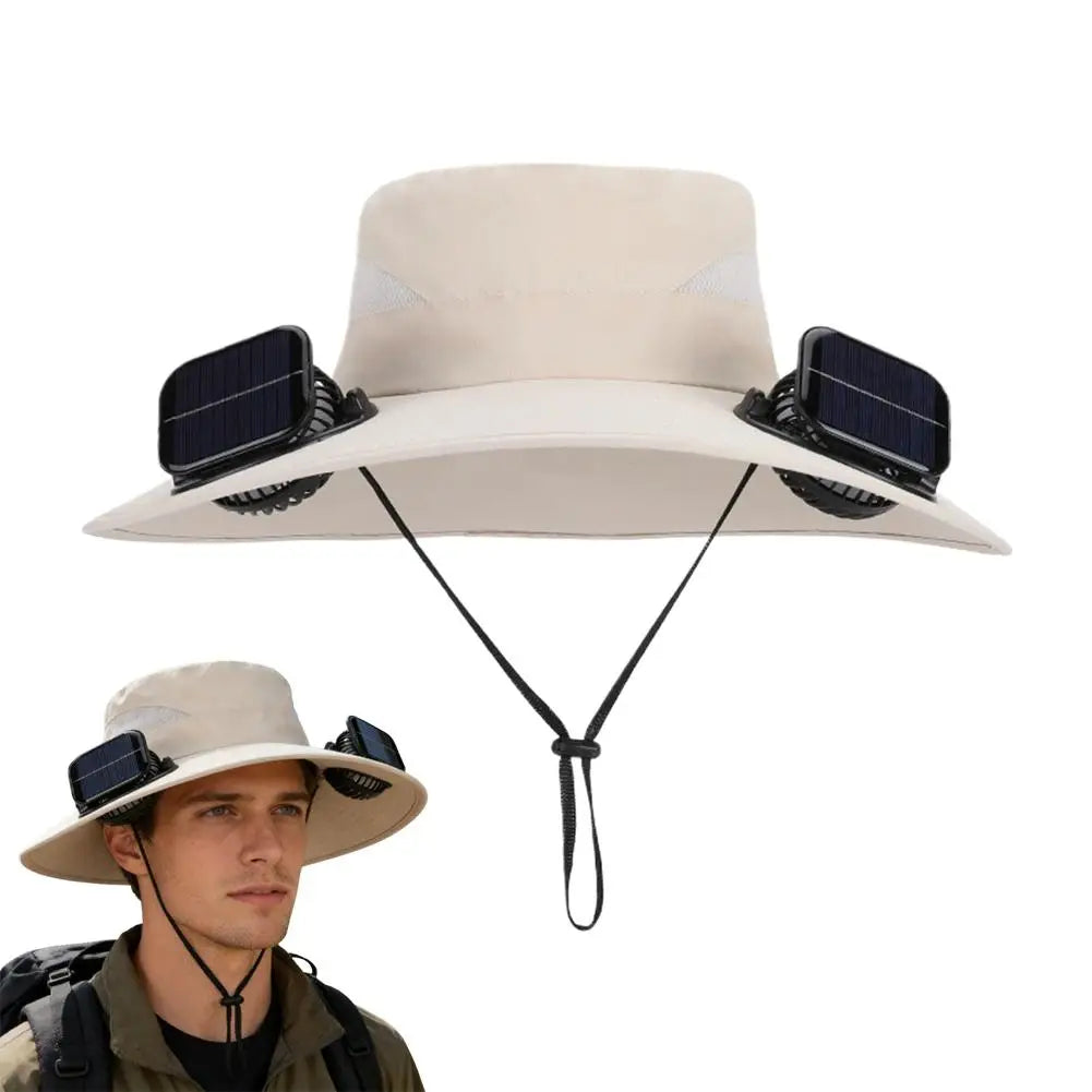 Solar Fan Hat for Men Women, Wide Brim Sun Protection Hat with Dual Solar Fans, 2-in-1 Hands-Free Cooling Cap for Hiking & Work