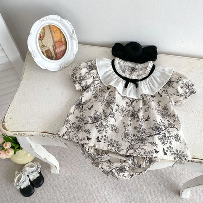 2026 New Summer Baby Clothing Set Infant Girls Floral Lace Collar Tops And Bloomer 2 PCS Suit Toddler Outfit