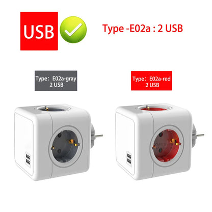 Massfa Multi Usb Power Strip Electrical Plug Cube Multiple Extension Socket with 4 Eu Outlets 3680W Adapter for Home Office