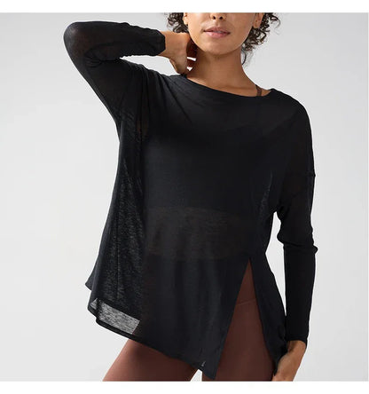 Gym Sports Tops Workout T-shirts Women Yoga Clothing Running Loose Slim Quick Dry Training Long Sleeve Blouse Fitness Tops👚