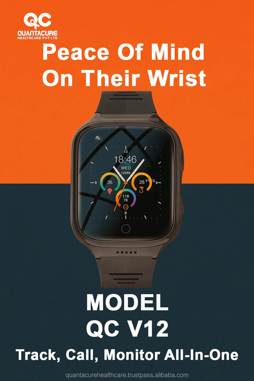 2025 QC V12 4G Elderly Smartwatch 1000mAh IP67 Tracker SOS Fall Alarm Voice Call Video Chat GPS LBS WiFi Two-Way Talk Square TFT