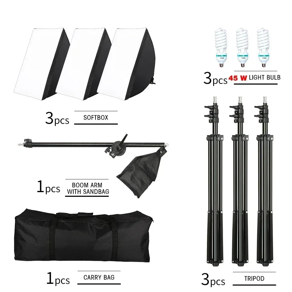 SH 50x70CM Photography Softbox Lighting Kits Professional Continuous Light System Equipment For Photo Studio