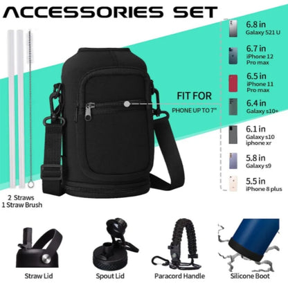 Portable Water Bottle Bag Large Capacity with Adjustable Shoulder Strap Cup Insulated Protective Cover for 64/128OZ Space Cup