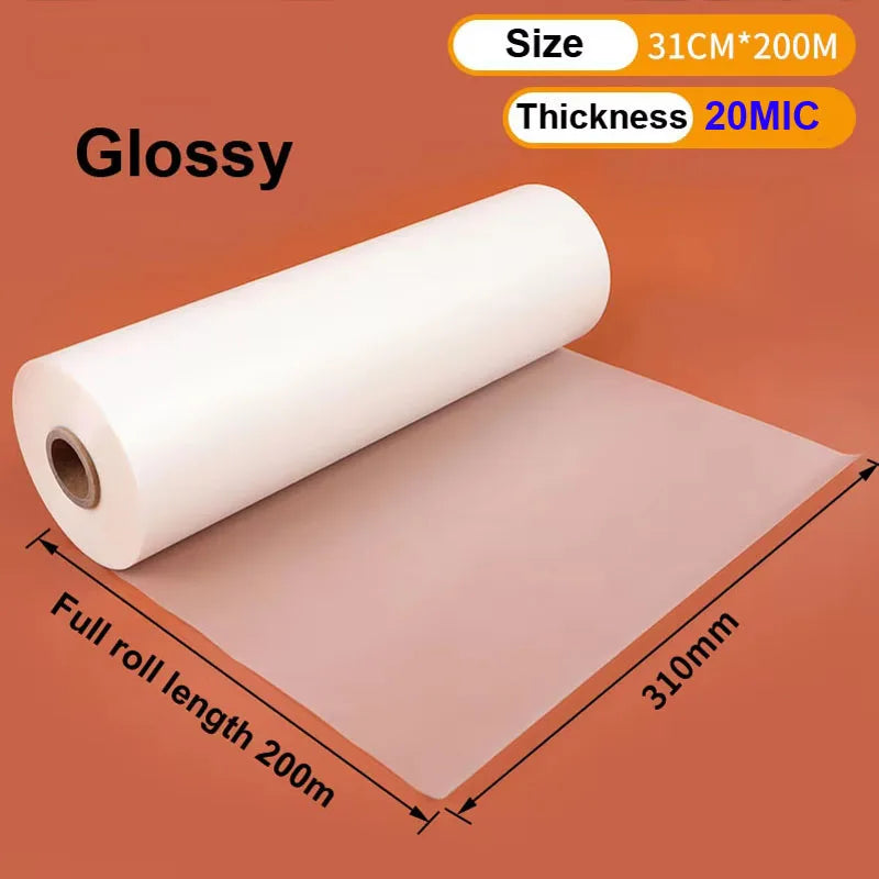 Glossy Matte Satin Clear 16Mic 18Mic 310mmx200M 1" Core Hot Laminating Films Bopp for Hot Roll Laminator