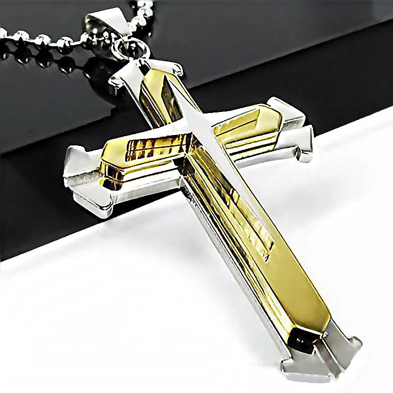 Minimalist Cross Chain for Men – Cool Black & Gold CZ Pendant, Punk Streetwear Gift