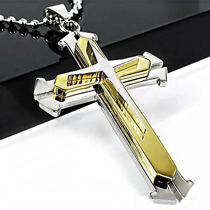Minimalist Cross Chain for Men – Cool Black & Gold CZ Pendant, Punk Streetwear Gift