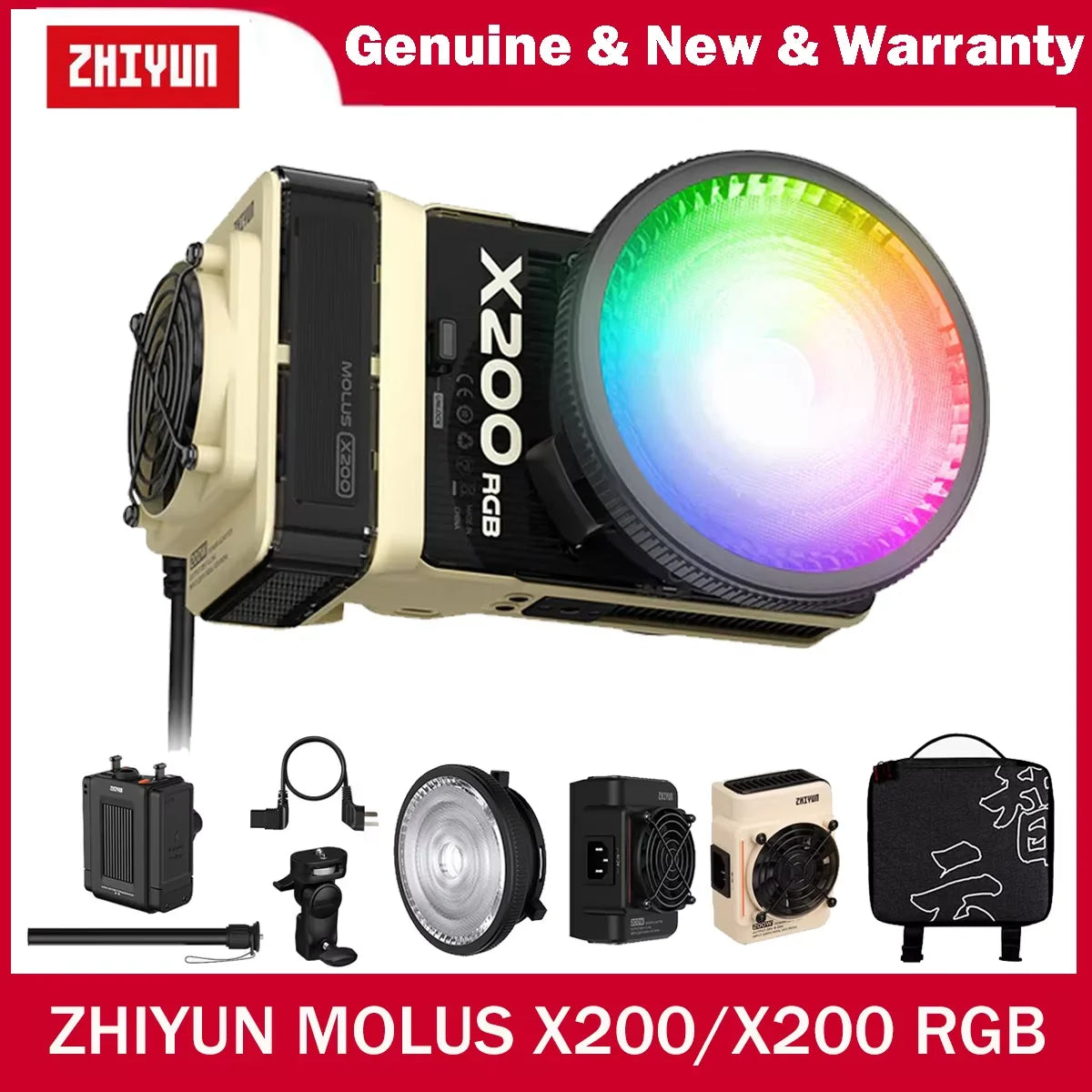 ZHIYUN MOLUS X200 RGB X200 Bi-color LED Video Light 200W High Brightness Adjustable Color Temp APP Control for Vlogging Filming