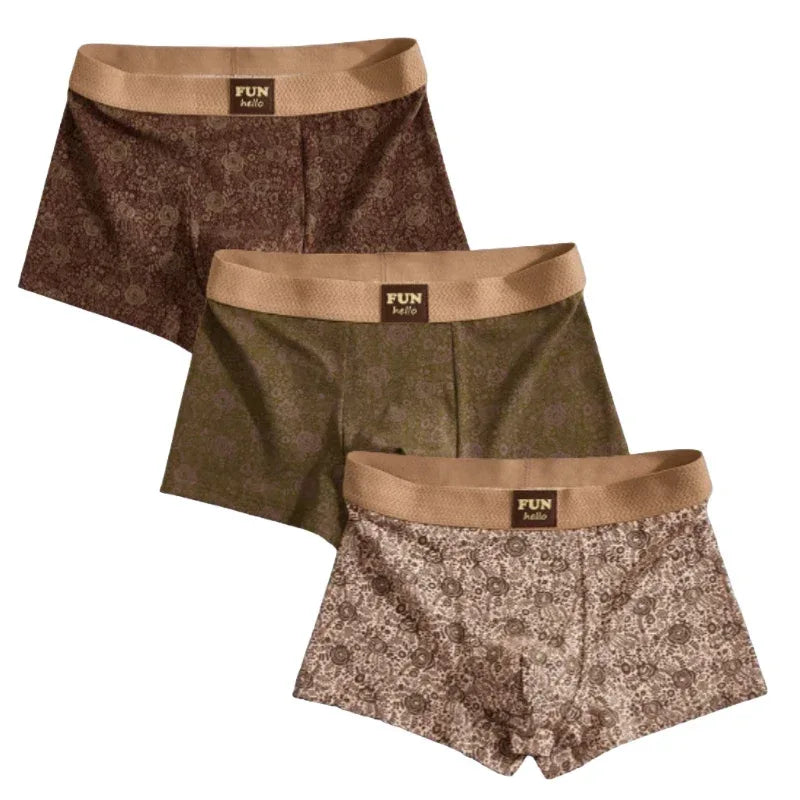 Men's Cotton Boxers Anti-Bacterial Rose Print Boxer Briefs Breathable Soft Underwear Comfortable Men's Innerwear