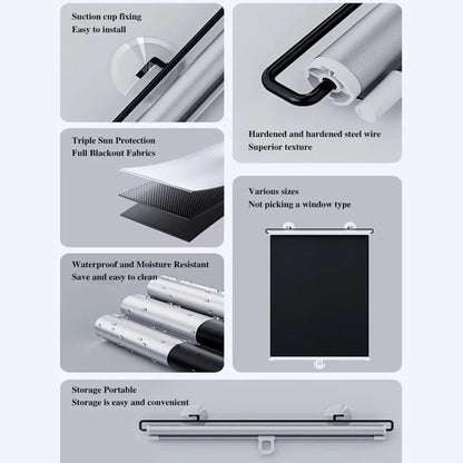 Cordless Retractable Roller Shades Black Home Office Windows Sunshade Thermal Blinds Without Drilling Blackout Curtain