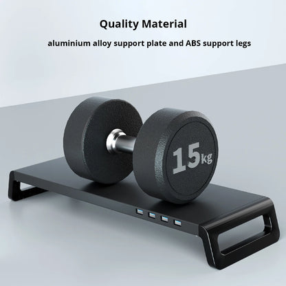 Computer Monitor Stand with 4 USB 3.0 Ports Durable Metal Monitor Support PC Keyboard Organizer Laptop Desktop Black Desk Stand