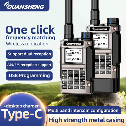 Quansheng UV-K1(8) Air Band Walkie Talkie 50-600MHz Full Band Receive UHF VHF Ham Radio Wireless Frequency Copy Type-C Charging