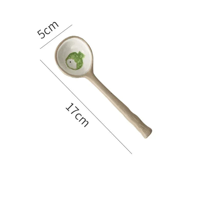 Cute Ceramic Flower Soup Spoon Kawaii Korean Ice Cream Hand Painted Dessert Spoon With Long Handle Kitchen Tableware Accessories