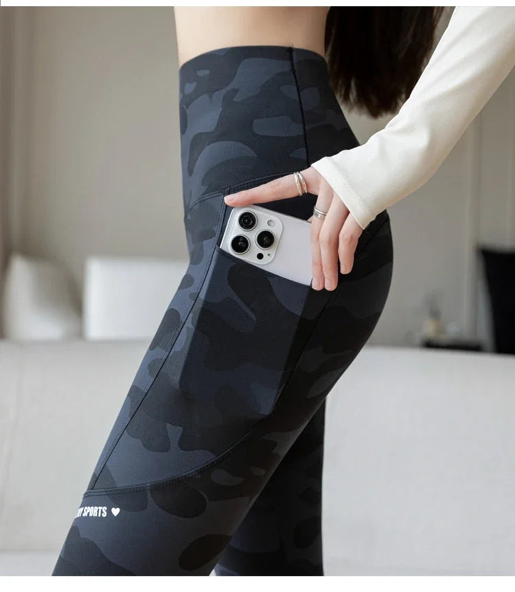 Women Camo Shark Pants High Waist Pocket Leggings Big Size Stretchy Casual Pants Fashion Skinny Yoga Fitness Pants