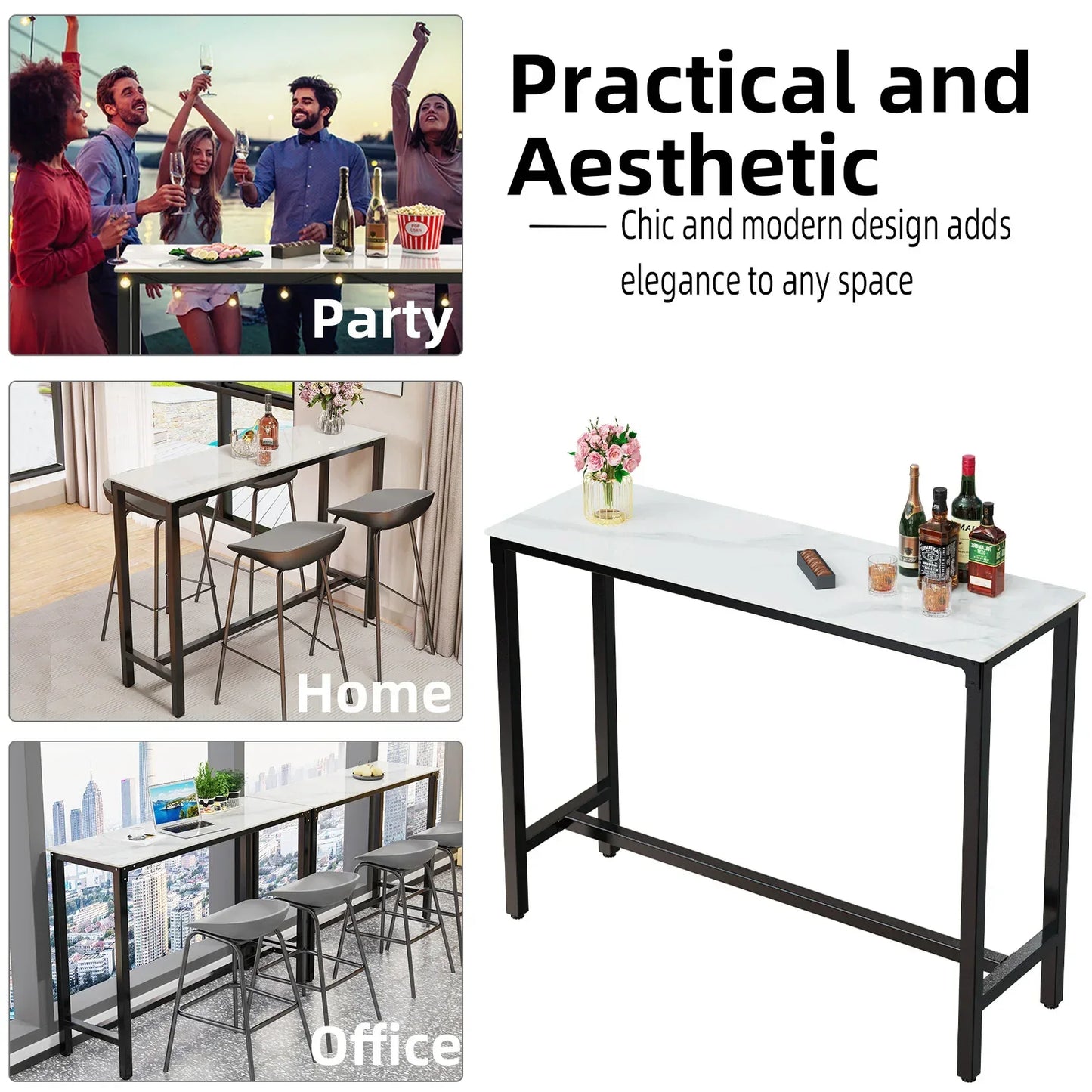 Slate Marble Kitchen Table Bar Table Pub Dining Counter High Table Breakfast Table, 4-6 Person, 120CM Long, Excluding Chairs  ﻿