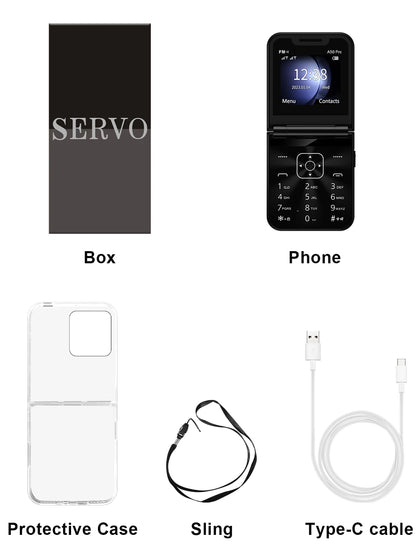 SERVO A50 PRO Flip Mobile Phone 2.4" Display Speed Dial Call Recording Blacklist 2 SIM Unlocked Foldable Cellphones New Version