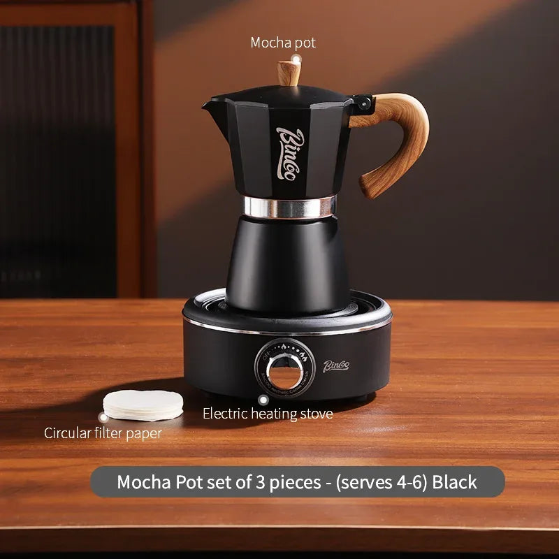 Bincoo Moka Pot and Electric Stove Combo Espresso Maker Compact Design for Small Spaces for Rich Italian Style Coffee Brewing
