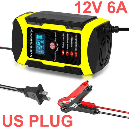 Pulse Repair Car Battery Charger 12V Output Current 10A Max Digital Display Summer Winter Mode Lead-Acid Battery Charger