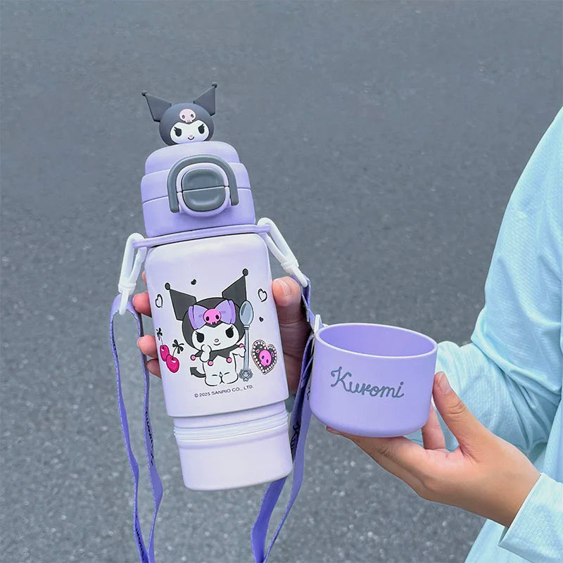 1pc Kuromi Stainless Steel Cute Insulated Cup - 500ML with Crossbody Strap, Portable Water Bottle for Outdoor Sports