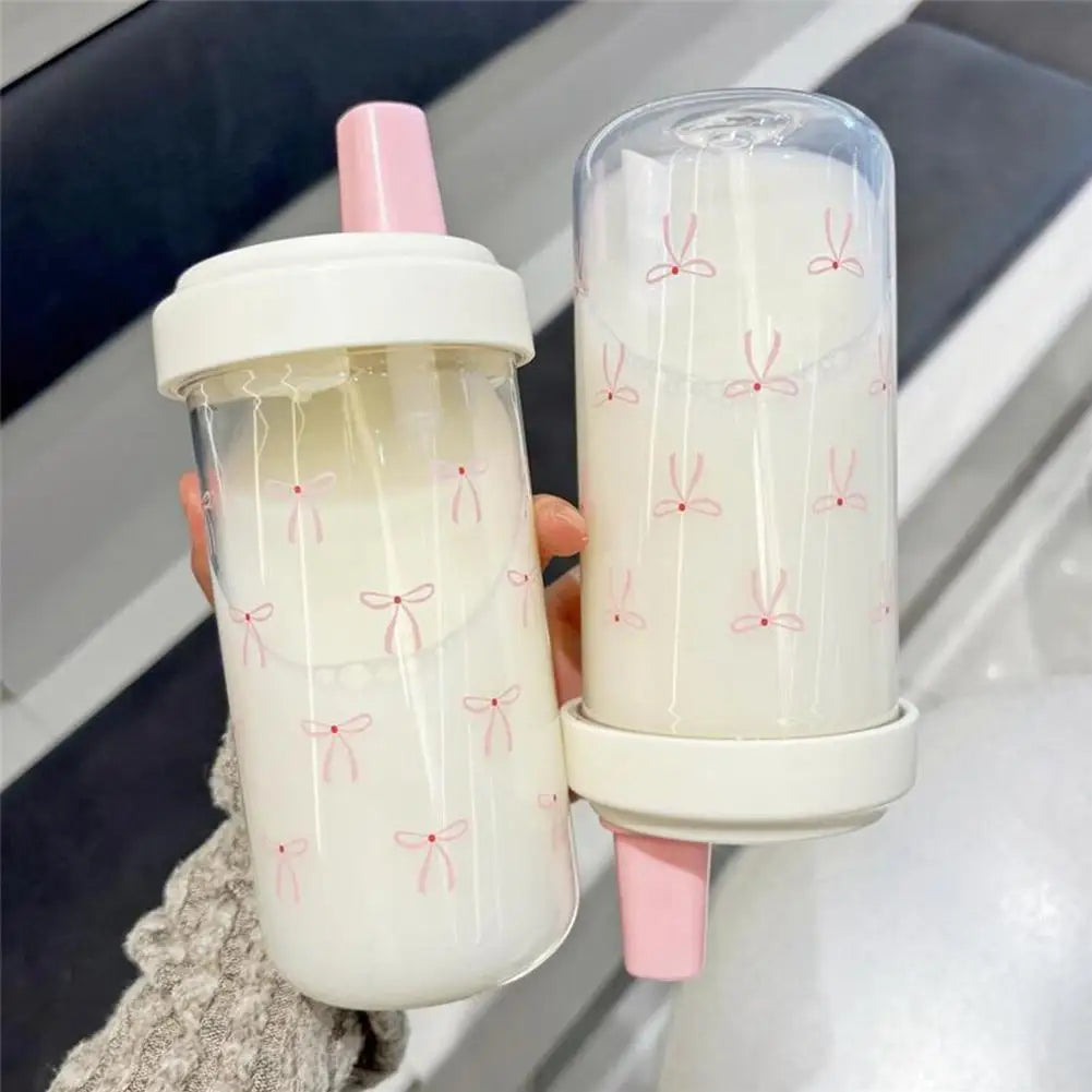 Pink Bow Tumbler Transparent Straw Water Cup Cute Portable Water Bottle For Outdoor School Drinking Water Bottles ﻿